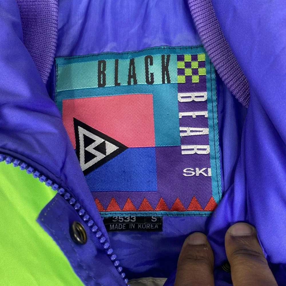Vintage Black Bear Ski Jumpsuit Womens Small Purple Neon Colorblock RECCO 80s - Picture 5 of 13